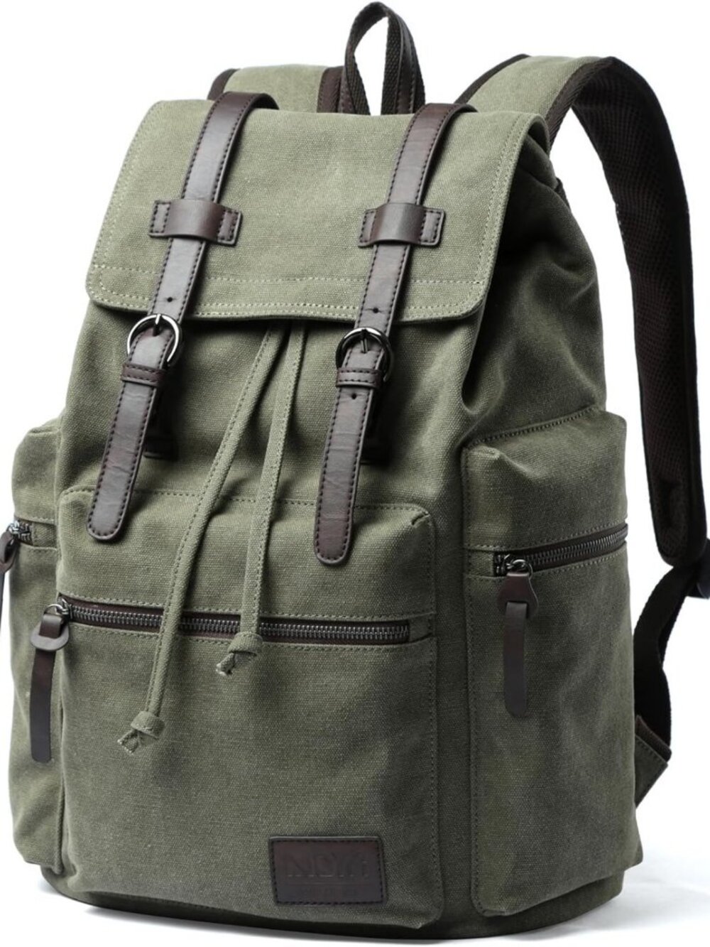 Vintage Olive Green Canvas Backpack for Men | Retro Rucksack for 15.6” Laptop